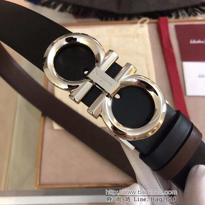 Ferragamo菲拉格慕 雙面進口頭層牛皮軟平紋 精鋼扣 復古風格 男士皮帶  xfp1167